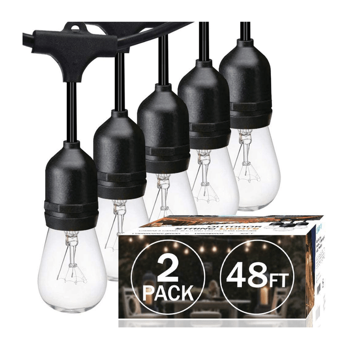 Sunthin 2Pack 48FT Outdoor String Lights with 11W Dimmable Edison Bulbs