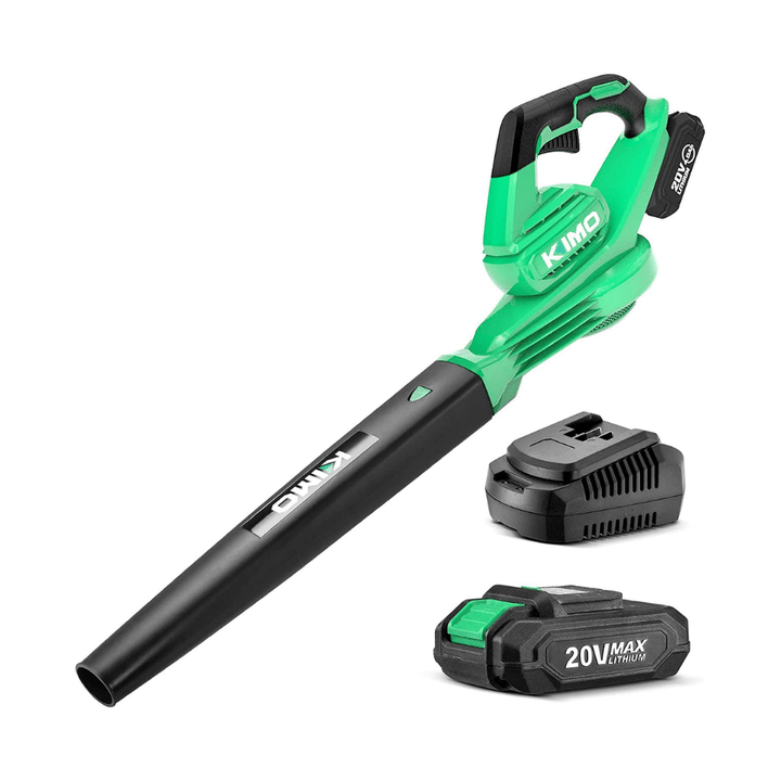 Kimo Cordless Leaf Blower 2.0Ah Battery And Charger, 200 CFM 150 MPH, Green
