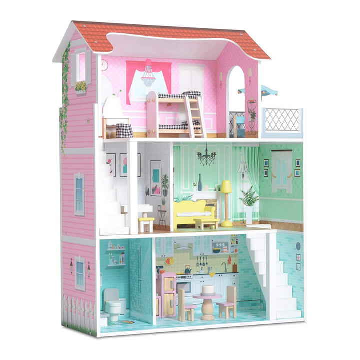Milliard Doll House, 20 Furniture Pieces, 2.5 Feet High, Perfect Wooden Dollhouse for Kids