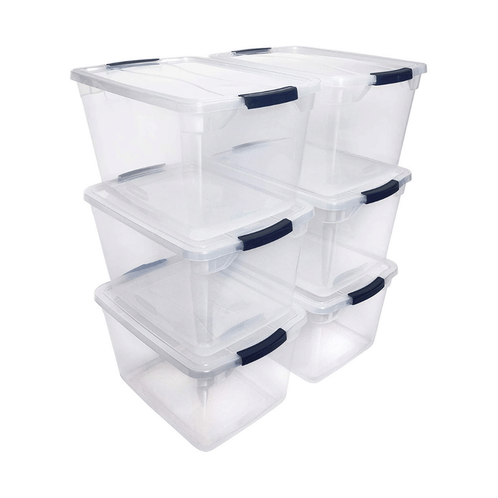 Rubbermaid Cleverstore Clear 30 QT Pack Of 6 Stackable Plastic Containers, Clear