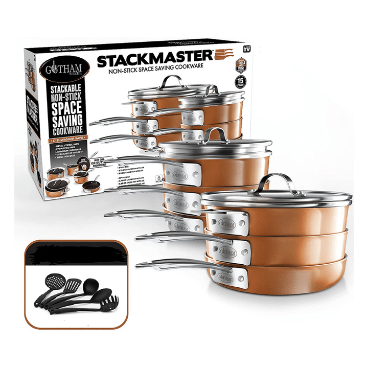 Gotham Steel Stackmaster Pots & Pans Set, 15 Piece Cookware Set