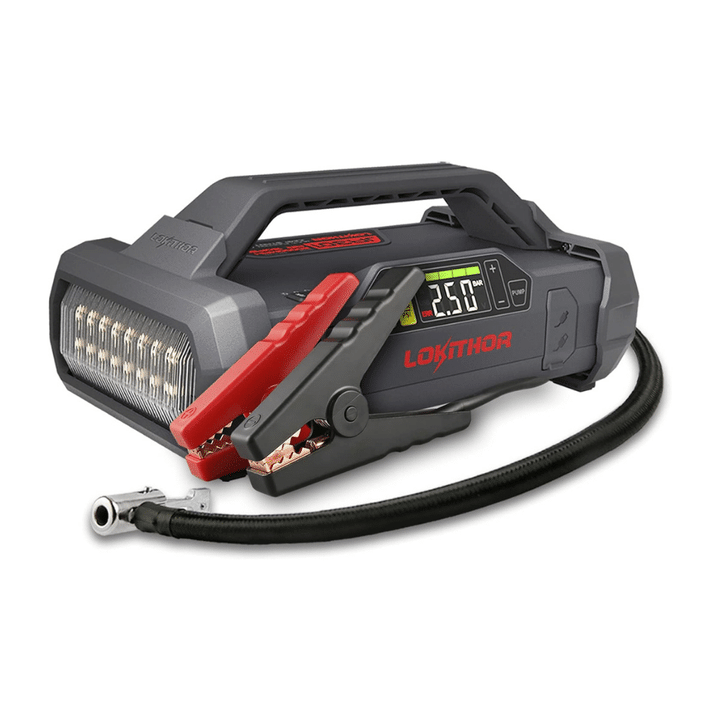 Lokithor Jump Starter with Air Compressor, 12V Car Battery Booster Pack, Gray