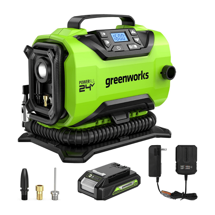 Greenworks 24V Portable Cordless Tire Inflator Air Pump, Max 160PSI, with 2AH Battery & 2A charger