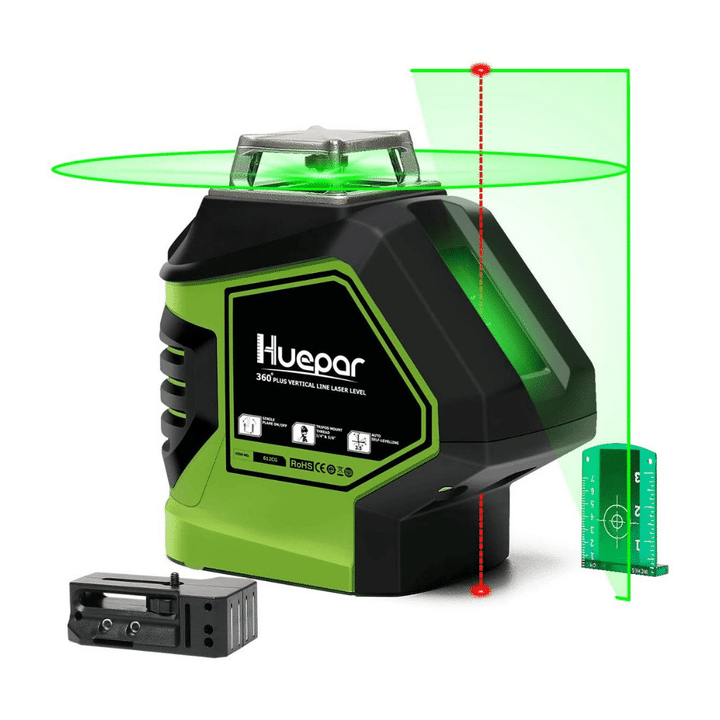 Huepar 621CG Self-Leveling 360 Degree Cross Line Laser with 2 Plumb Dots Laser Tool