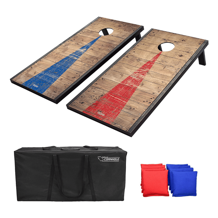 GoSports 4’x2’ Rustic Classic Cornhole Set, Includes 8 Bean Bags, Travel Case and Game Rules