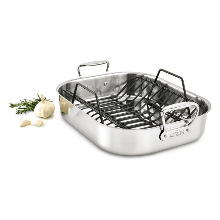 All-Clad Stainless Steel E752C264, Large 13 x 16-Inch Roaster With Nonstick Rack Cookware, Silver