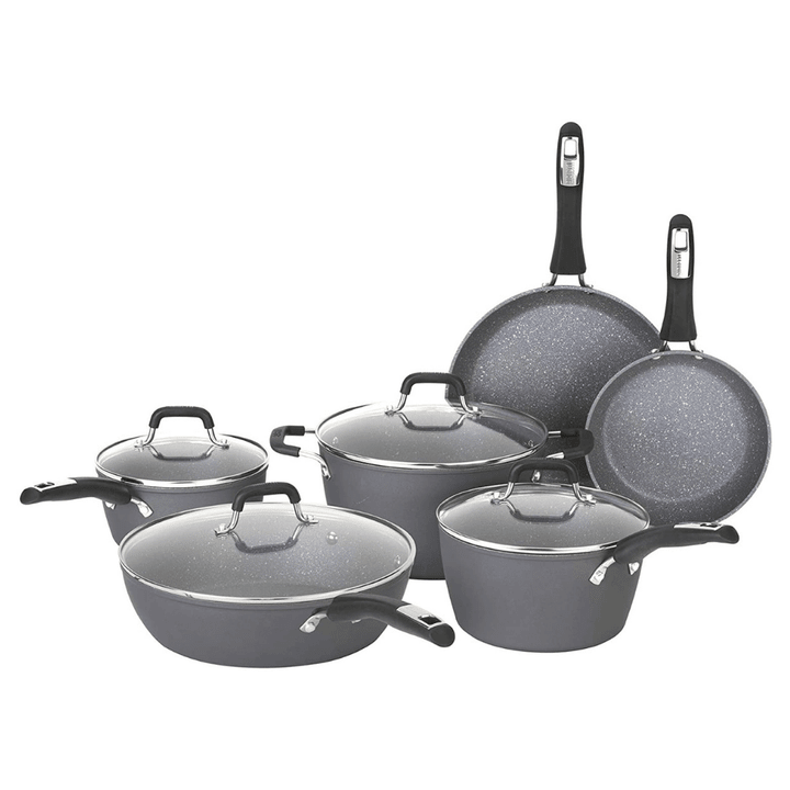 Bialetti Textured Nonstick 10-Piece Oven-Safe Cookware Set, Gray Impact