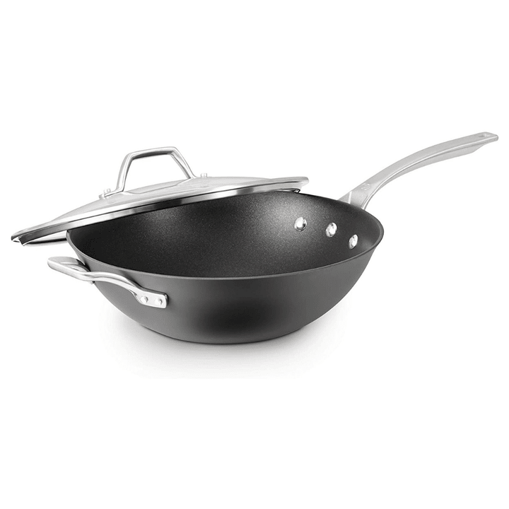 Calphalon 1948257 Signature Hard-Anodized Nonstick 12-Inch Flat Bottom Wok with Cover