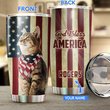 THU0173 Cat God Bless America Personalized Stainless Steel Tumbler