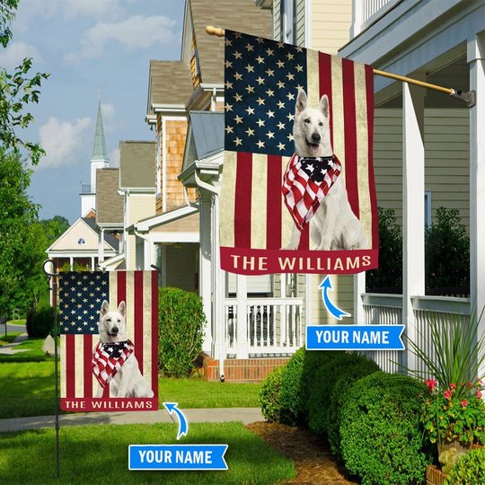 BIF1328 White German Shepherd Personalized Flag