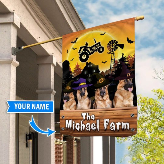 TUF1106 German Shepherd Halloween Farm Personalized Flag