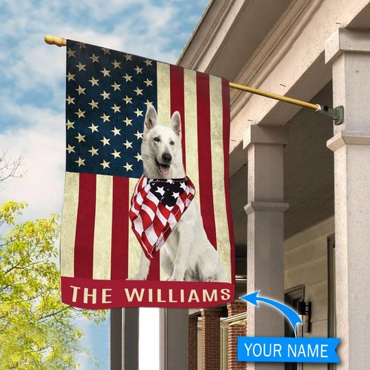 BIF1328 White German Shepherd Personalized Flag