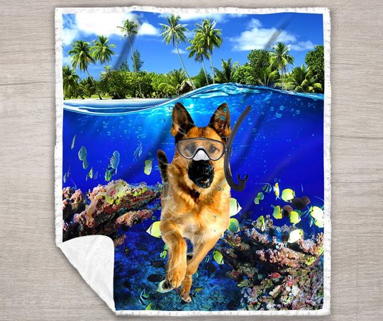DIEDOG2307002-DIQDOG2307002 German Shepherd DIVING Quilt Bed Set & Quilt Blanket