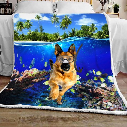 DIEDOG2307002-DIQDOG2307002 German Shepherd DIVING Quilt Bed Set & Quilt Blanket