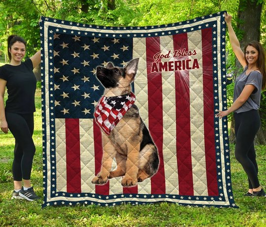 German Shepherd God Bless America Quilt Bed Set & Quilt Blanket