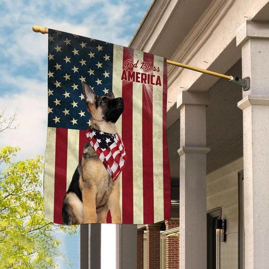 THF0126 German Shepherd God Bless House Flag