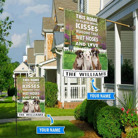 BIF2507 Boxer This Home Is Filled With Kisses Personalized Flag