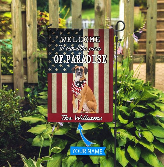 BIF20071321 Boxer Welcome To Our Paradise Personalized Flag