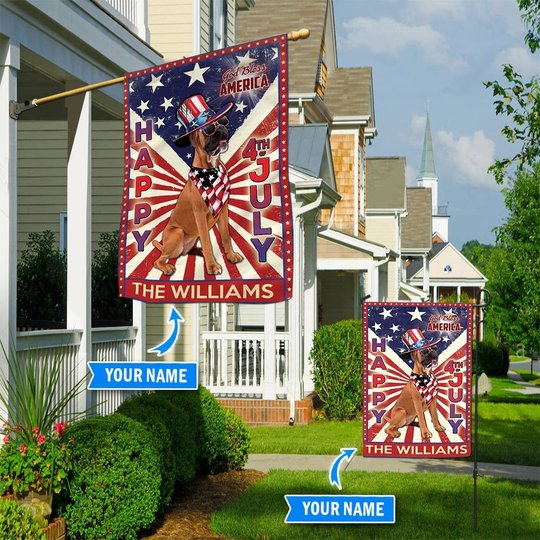 DIF6003-Boxer God bless america - 4th of july Personalized Flag