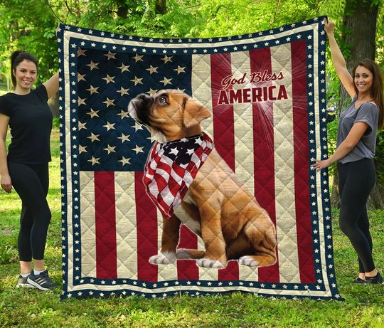 Boxer God Bless America Quilt Bed Set & Quilt Blanket