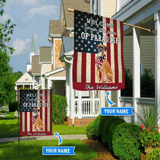 BIF20071321 Boxer Welcome To Our Paradise Personalized Flag