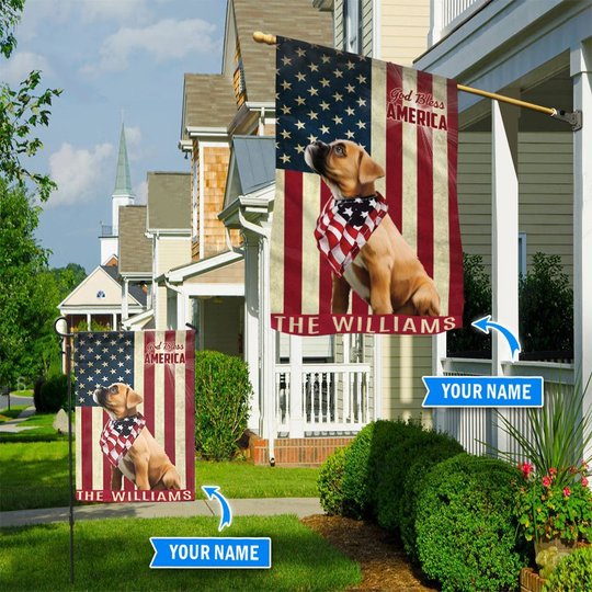 THF0166 Boxer God Bless America Personalized Flag