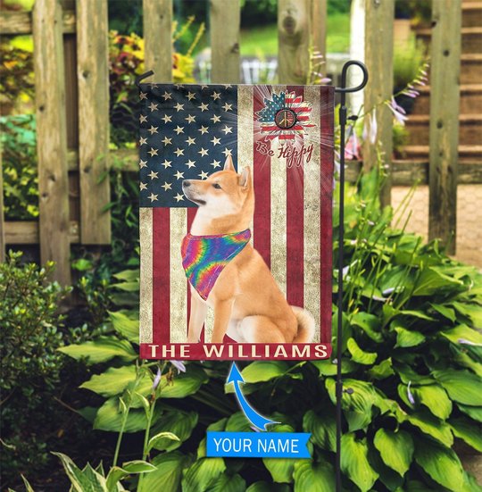 MHFCHO218 Shiba inu Hippie Personalized Flag