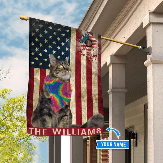 MHFMEO203 Maine Coon Hippie Personalized Flag