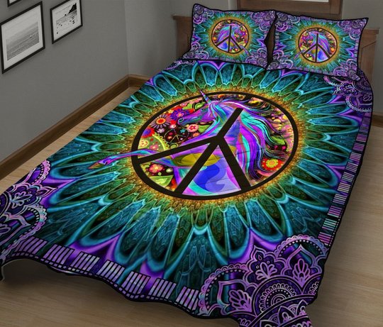 DIEH5006-HIPPIE-Unicorn Quilt Bed Set