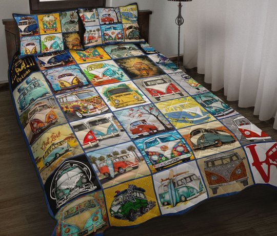 DIEXM2009-BUS VW HIPPIE Quilt Bed Set