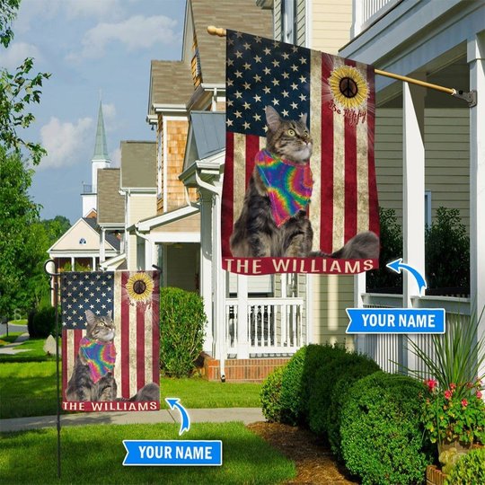 MHFMEO103 Maine Coon Hippie Personalized Flag