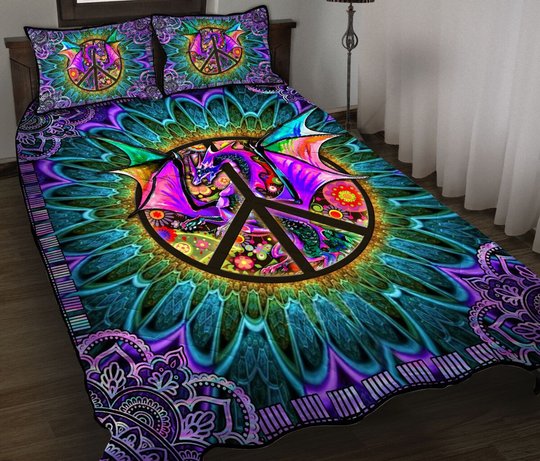 DIEH5003-HIPPIE-Dragon Quilt Bed Set