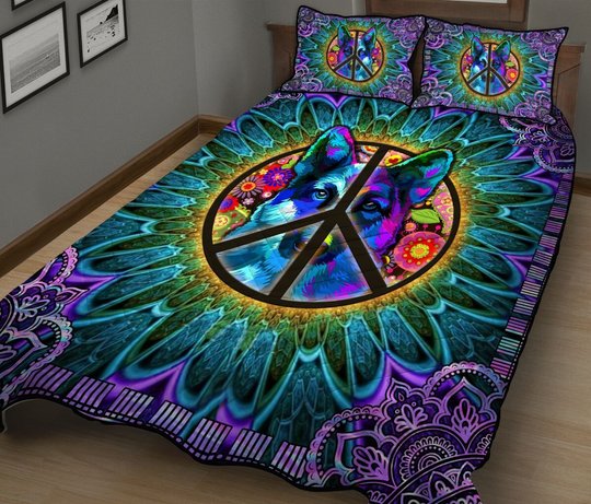 DIEH5009-HIPPIE-German shepherd Quilt Bed Set