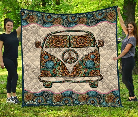 DIEH7001-Hippie bus Quilt Bed Set-Quilt Blanket