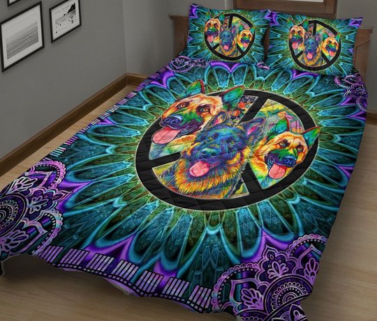 CHEH1003 Hippie German Shepherd Quilt Bed Set