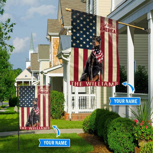 THF0170 Doberman Pinscher God Bless America Personalized Flag