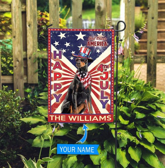 DIF6016-Doberman God bless america - 4th of july Personalized Flag
