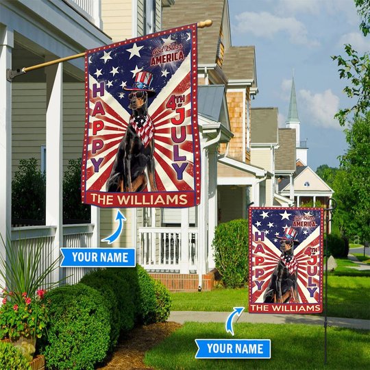 DIF6016-Doberman God bless america - 4th of july Personalized Flag