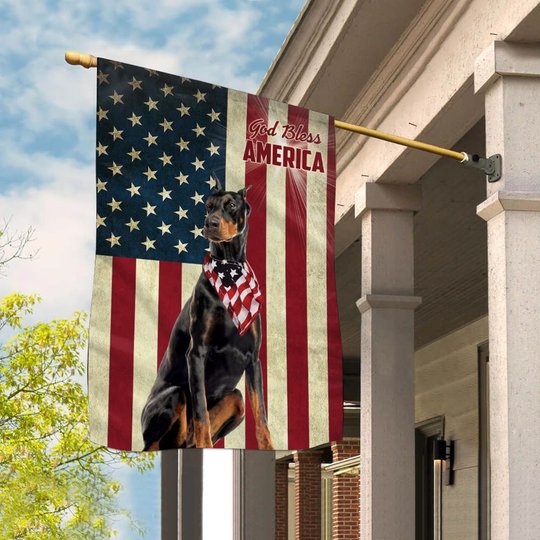 THF0125 Doberman God Bless House Flag