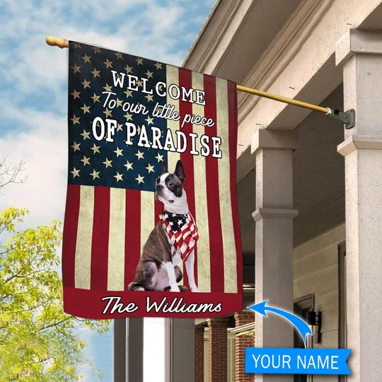 BIF20071320 Boston Terrier Welcome To Our Paradise Personalized Flag