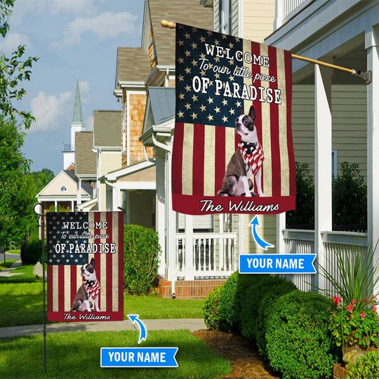 BIF20071320 Boston Terrier Welcome To Our Paradise Personalized Flag