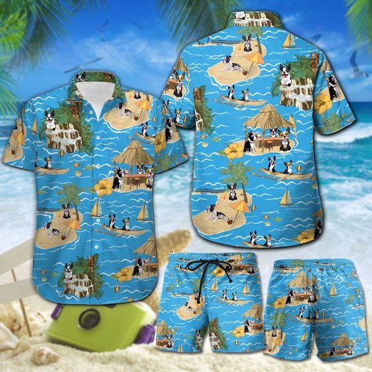 CHT0114-CHO0114 Beach Boston Terrier Hawaii Set
