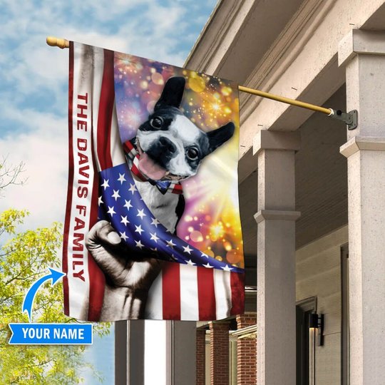 HUF0102 Boston Terrier Personalized Flag