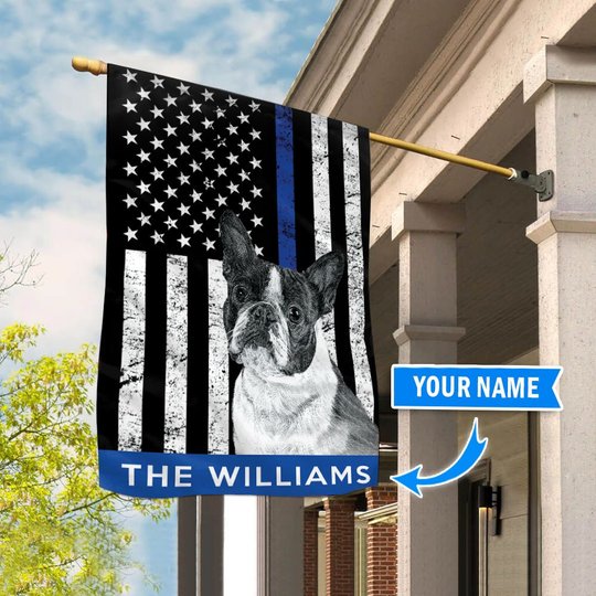 BIF1703 Boston Terrier Police Personalized Flag