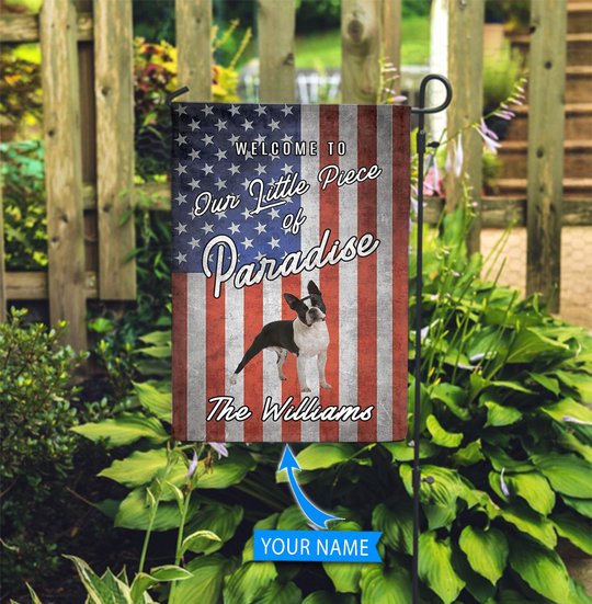 BIF20070904 Boston Terrier Welcome To Our Paradise Personalized Flag