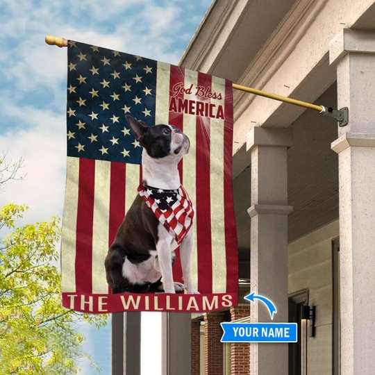 THF0165 Boston Terrier God Bless America Personalized Flag
