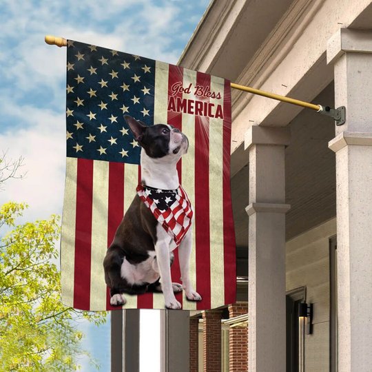 THF0120 Boston Terrier God Bless House Flag