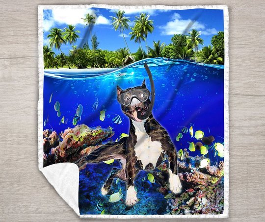 DIEDOG2307004-DIQDOG2307004 Boston Terrier DIVING Quilt Bed Set & Quilt Blanket