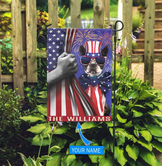 BIF1502 Boston Terrier Independence Day Personalized Flag