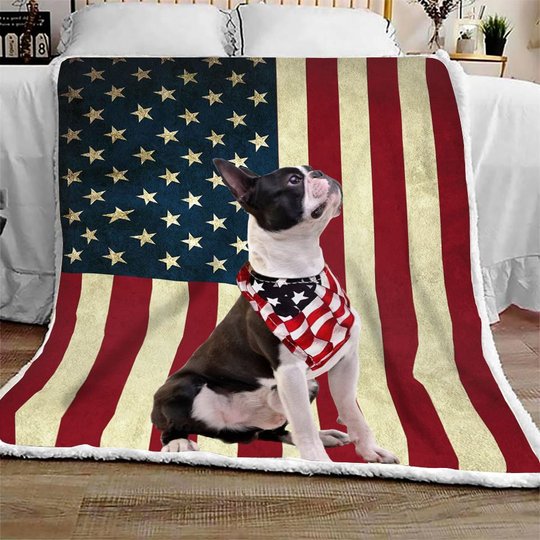 BIQ0404 Boston Terrier Flag Fleece Blanket – Made in USA